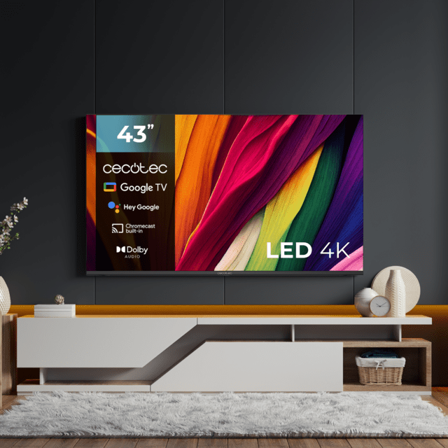 Cecotec A4 Series ALU40043 Televisión LED De 43" Con Resolución 4K UHD Sistema Operativo Google TV Dolby Audio HDMI 2.1 USB 3.0 HDR10 16 Gb ROM Google Voice Assitant Y Chromecast. Televisión LED De 43"