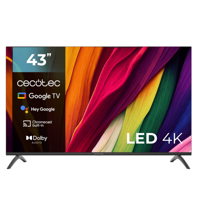 Cecotec A4 series ALU40043 Televisión LED de 43" con resolución 4K UHD sistema operativo Google TV Dolby Audio HDMI 2.1 USB 3.0 HDR10 16 Gb ROM Google Voice Assitant y Chromecast. Televisión LED de 43"