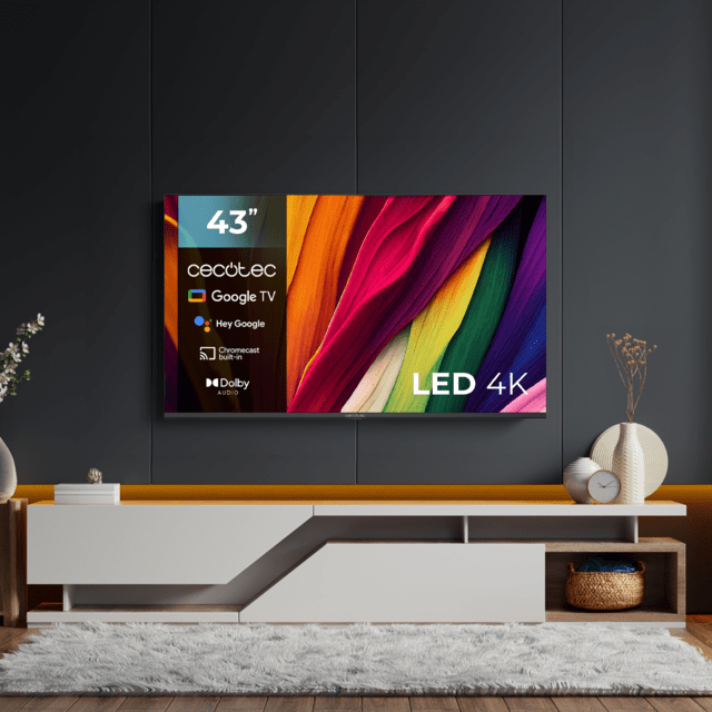 Cecotec A4 Series ALU40043S Televisión LED De 43" Con Resolución 4K UHD Sistema Operativo Google TV Dolby Audio HDMI 2.1 USB 3.0 HDR10 16 Gb ROM Google Voice Assitant Y Chromecast. Televisión LED De 43" 