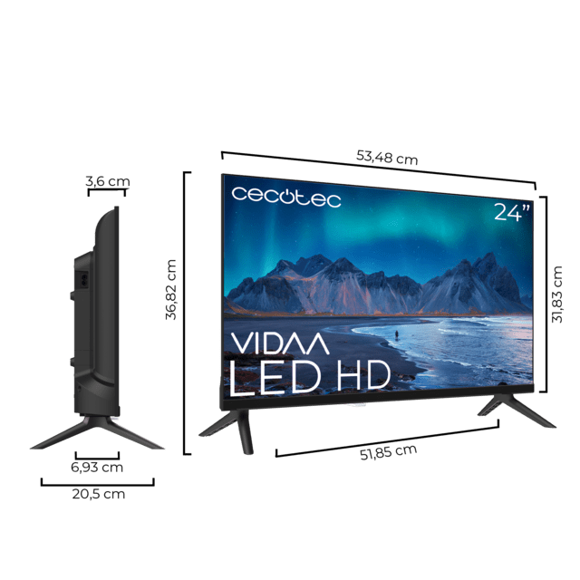 Cecotec A5 Series ALH50024 Televisión LED 24” Con Resolución HD Con Sistema Dolby Smart TV VIDAA WiFi Integrado Salida De Auriculares 3 HDMI Y 2 USB. Televisión LED 24”
