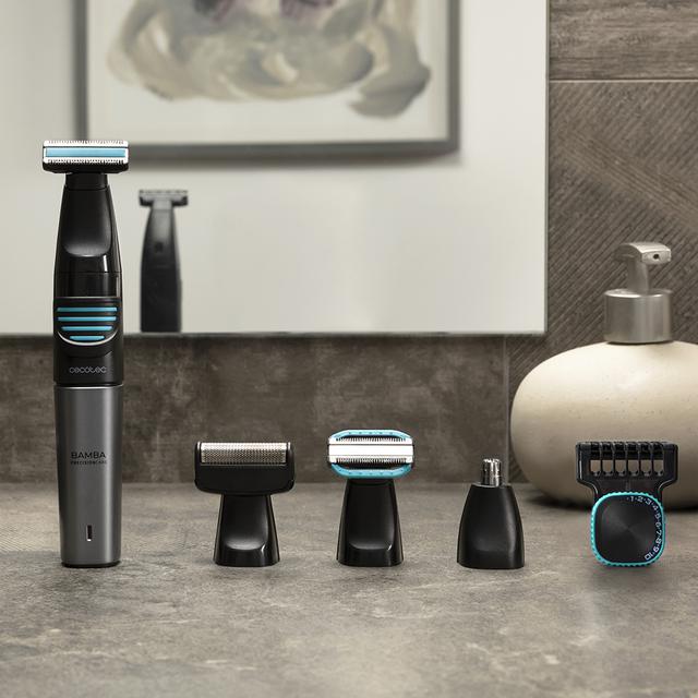 Cecotec Afeitadora Multifunción 5 En 1 Bamba PrecisionCare Extreme 5in1. Batería De Litio Cuerpo Y Rostro Waterproof Fácil Limpieza IPX5 Autonomía 60 Min Incluye Cabezal Afeitado Laminado Máquina De Afeitar Y Afeitadora Cor