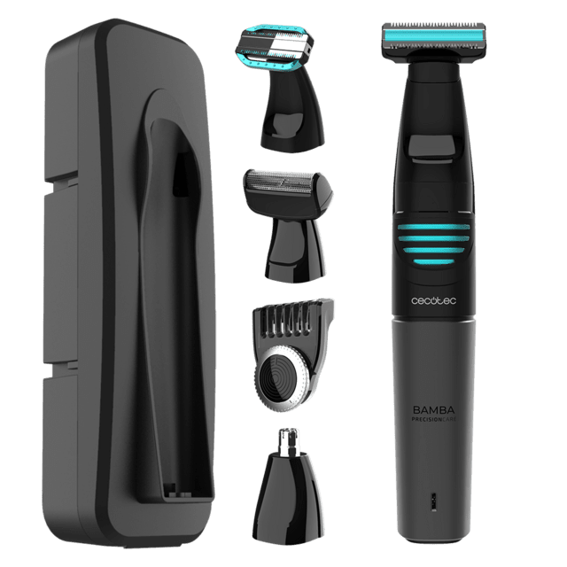 Cecotec Afeitadora Multifunción 5 en 1 Bamba PrecisionCare Extreme 5in1. Batería de Litio Cuerpo y Rostro Waterproof Fácil limpieza IPX5 Autonomía 60 min Incluye Cabezal Afeitado laminado Máquina de afeitar y afeitadora cor