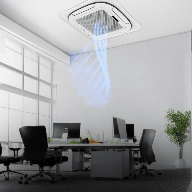 Cecotec AirClima 18000 Cassette Connected Aire Acondicionado De Cassette De 18000 BTU Con Bomba De Calor Mando A Distancia Pantalla LED Y Control Por Wifi. Sistema Inverter. 5 Modos Y 8 Velocidades. Deshumidificación Diaria De