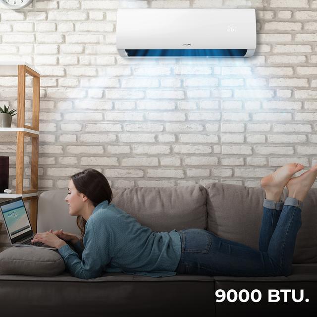 Cecotec AirClima 9000 Smartfresh Aire Acondicionado Split De 2250 Frigorías 9000 BTU Con Bomba De Calor Mando A Distancia Y Pantalla LED. Sistema Inverter. 5 Modos Y 8 Velocidades. Deshumidificación Diaria De 24 L/ Día Y áre