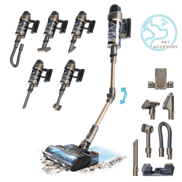 Cecotec Aspirador vertical Conga Rockstar 12500 Stellar AquaPet Flex. Máxima potencia de succión de 310 AW y ultrapotencia de 700 W. 100 minutos de autonomía. Cepillo HairLess antienredos. Tubo flexible y kit de accesorios