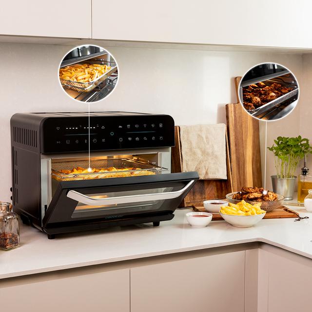Cecotec Bake&Fry 2500 Touch. Horno Freidora De Aire Caliente De 1800 W Convección 25 Litros Pantalla Táctil 12 Funciones Temperatura Regulable Hasta 230º Temporizador Negro Horno Freidora De 25 Litros De Capacidad Y 1800 W De