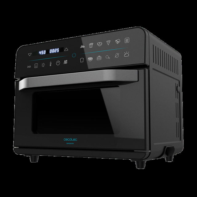 Cecotec Bake&Fry 2500 Touch. Horno Freidora de Aire Caliente de 1800 W Convección 25 Litros Pantalla Táctil 12 Funciones Temperatura regulable hasta 230º Temporizador Negro Horno freidora de 25 litros de capacidad y 1800 W de