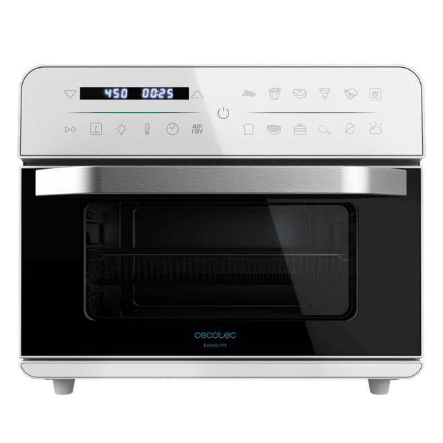 Cecotec Bake&Fry 2500 Touch White. Horno Freidora de Aire Caliente con 1800 W Capacidad 25 L Convección Pantalla Táctil 12 Funciones preestablecidas Temporizador Blanco Horno freidora de 25 litros de capacidad y 1800 W de pote