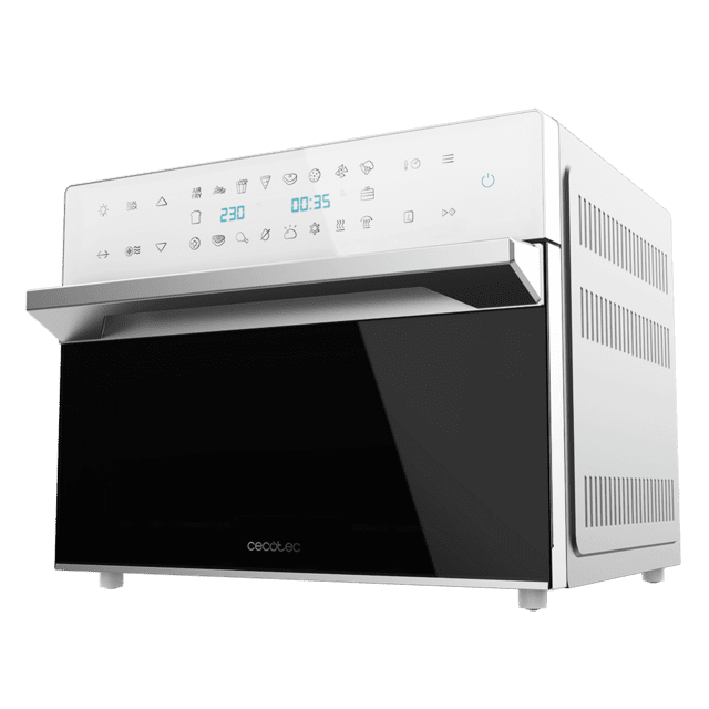 Cecotec Bake&Fry 3000 Touch White. Horno Freidora de Aire Caliente con 1800 W Capacidad 30 L Convección Pantalla Táctil 18 Funciones preestablecidas Temporizador Blanco Horno freidora de 30 litros de capacidad y 1800 W de pote
