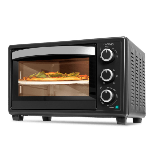 Cecotec Bake&Toast 2600 Black 4Pizza Hornos eléctricos de convección de 26 litros con piedra especial para pizzas y 6 funciones diferentes. Horno de sobremesa