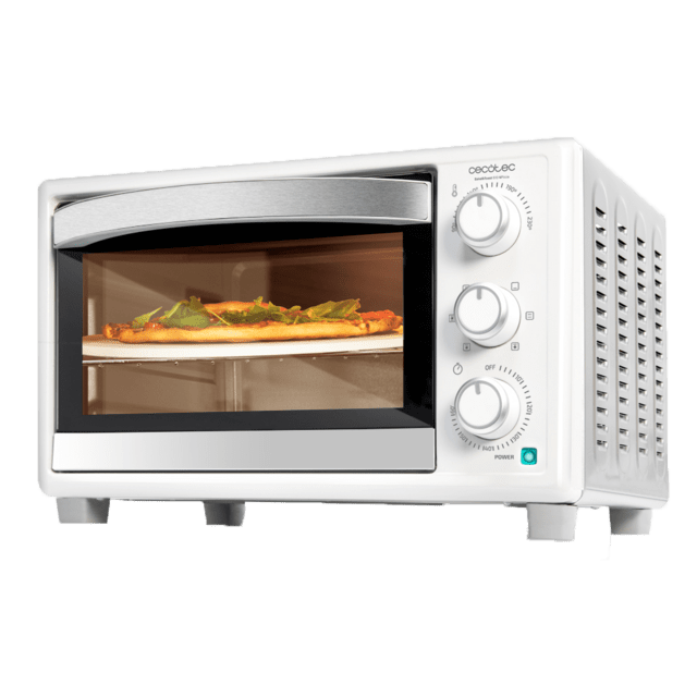 Cecotec Bake&Toast 2600 White 4Pizza Horno eléctrico de convección de 26 litros con piedra especial para pizzas y 6 funciones diferentes. Horno de sobremesa