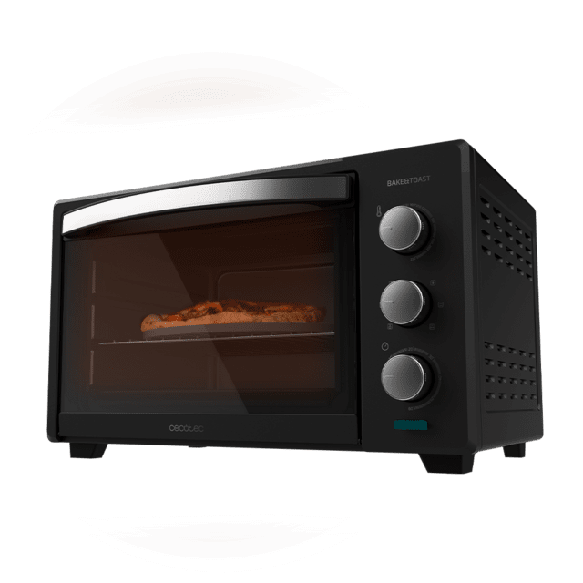 Cecotec Bake&Toast 3000 4Pizza Black Gyro. Horno De Sobremesa De Convección 30 L De 1600 W Multifunción Piedra Para Hornear Pizza Puerta Doble Cristal Y Acero Incluye Rustidor Giratorio Horno De Sobremesa