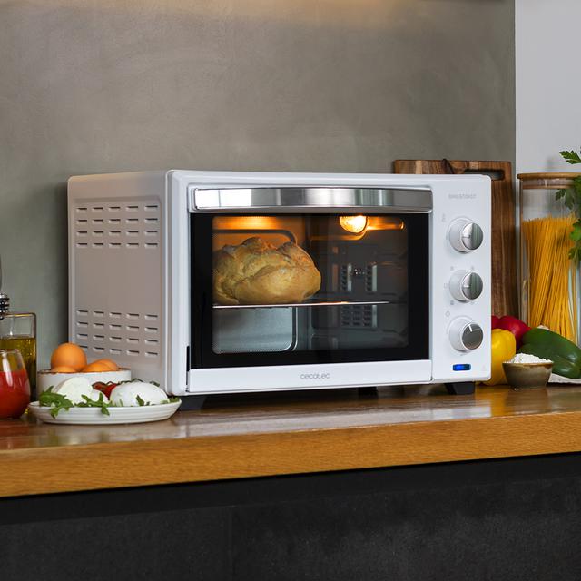 Cecotec Bake&Toast 3000 4Pizza White Gyro. Horno De Sobremesa De Convección 30 L De 1600 W Multifunción Piedra Para Hornear Pizza Puerta Doble Cristal Y Acero Incluye Rustidor Giratorio Horno De Sobremesa