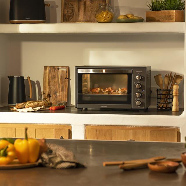 Cecotec Bake&Toast 4500 Black Gyro. Horno Sobremesa De Convección De 2000 W Capacidad 45 L 12 Funciones Combinables Incluye Rustidor Giratorio Acero Lacado Negro Horno Sobremesa