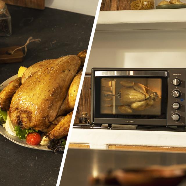 Cecotec Bake&Toast 4500 Black Gyro. Horno Sobremesa De Convección De 2000 W Capacidad 45 L 12 Funciones Combinables Incluye Rustidor Giratorio Acero Lacado Negro Horno Sobremesa