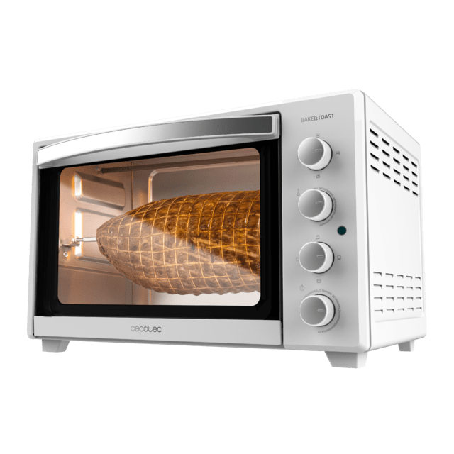 Cecotec Bake&Toast 4500 White Gyro. Horno Sobremesa de Convección de 2000 W Capacidad 45 L 12 Funciones Combinables Incluye Rustidor giratorio Acero Lacado Blanco Horno de sobremesa