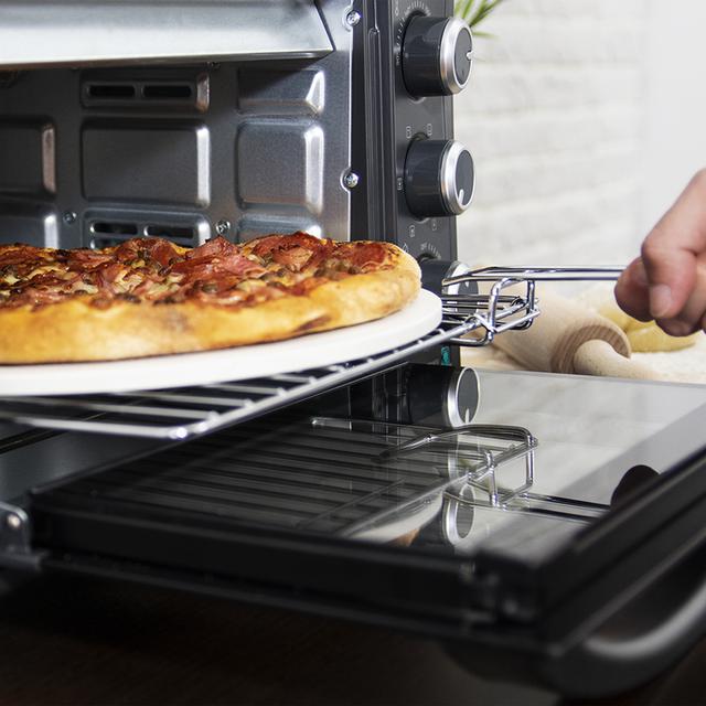 Cecotec Bake&Toast 570 4Pizza. Horno Sobremesa De Convección De 26 Litros De 1500 W Con Piedra Para Pizza 6 Funciones Luz Interior Puerta Con Doble Cristal Acero Lacado En Negro Horno Con Piedra Para Pizza