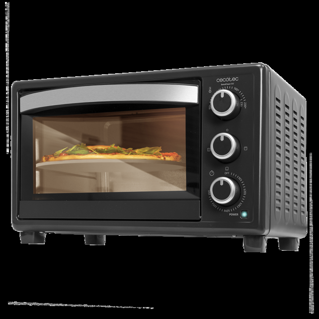 Cecotec Bake&Toast 570 4Pizza. Horno Sobremesa de Convección de 26 Litros de 1500 W con Piedra para pizza 6 Funciones Luz interior Puerta con doble cristal Acero Lacado en Negro Horno con piedra para pizza
