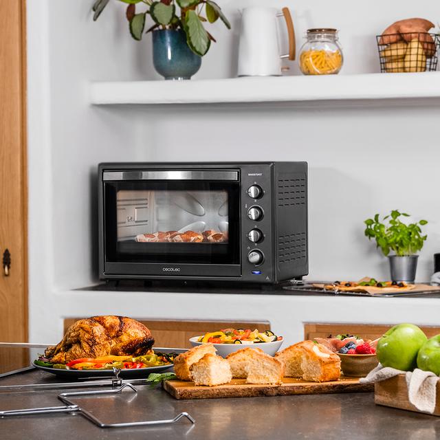 Cecotec Bake&Toast 6000 Black Gyro. Horno Sobremesa De Convección De 2000 W Capacidad 60 L 12 Funciones Combinables Incluye Rustidor Giratorio Acero Lacado Negro Horno Sobremesa 60 Litros