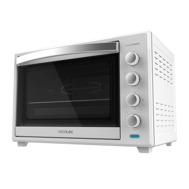 Cecotec Bake&Toast 6000 White Gyro. Horno De Sobremesa De Convección De 2000 W Capacidad 60 L 12 Funciones Combinables Rustidor Giratorio Puerta De Doble Cristal Acero Lacado Blanco Horno Sobremesa