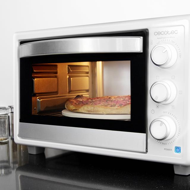 Cecotec Bake&Toast 610 4Pizza. Horno De Sobremesa De Convección 26 L De 1500 W Especial Para Pizza 6 Funciones Temperatura Regulable Luz Interior Puerta Con Doble Cristal Blanco Horno Con Piedra Para Pizza  
