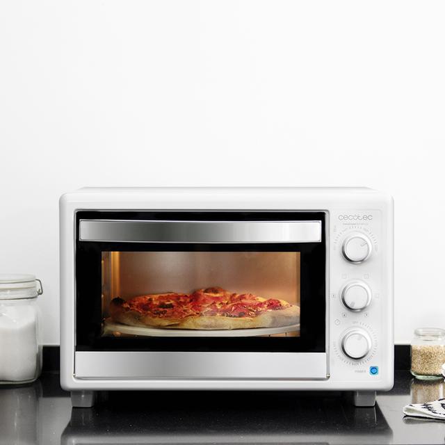 Cecotec Bake&Toast 610 4Pizza. Horno De Sobremesa De Convección 26 L De 1500 W Especial Para Pizza 6 Funciones Temperatura Regulable Luz Interior Puerta Con Doble Cristal Blanco Horno Con Piedra Para Pizza  