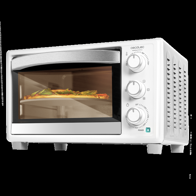 Cecotec Bake&Toast 610 4Pizza. Horno de Sobremesa de Convección 26 L de 1500 W Especial para Pizza 6 Funciones Temperatura regulable Luz interior Puerta con doble cristal Blanco Horno con piedra para pizza  