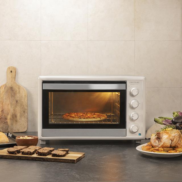 Cecotec Bake&Toast 890 Gyro.Horno De Sobremesa De 2200 W Capacidad 60 Litros Cocina Por Convección 12 Funciones Incluye Rustidor Giratorio Luz Interior Puerta De Doble Cristal Horno De Sobremesa Eléctrico 60 Litros  
