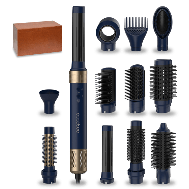 Cecotec Bamba CeramicCare 12in1 AirGlam Blue Moldeador multifunción 12 en 1 con tecnología Coanda que moldea riza peina seca y elimina el efecto frizz. Con 3 velocidades 3 temperaturas y control inteligente del calor. Motor di