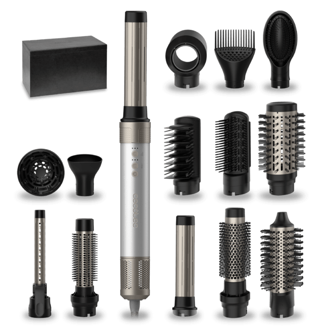 Cecotec Bamba CeramicCare 14in1 AirGlam Aluminum Moldeador multifunción 14 en 1 con tecnología Coanda que moldea riza peina seca y elimina el efecto frizz. Con 3 velocidades 3 temperaturas y control inteligente del calor. Moto