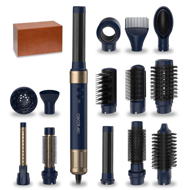 Cecotec Bamba CeramicCare 14in1 AirGlam Blue Moldeador multifunción 14 en 1 con tecnología Coanda que moldea riza peina seca y elimina el efecto frizz. Con 3 velocidades 3 temperaturas y control inteligente del calor. Motor di