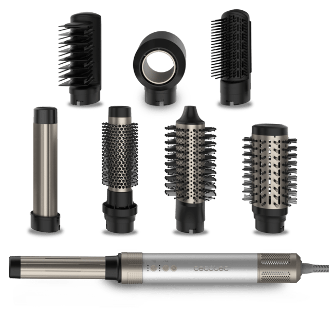 Cecotec Bamba CeramicCare AirGlam Aluminum Moldeador multifunción 8 en 1 con tecnología Coanda que moldea riza peina seca y elimina el efecto frizz. Con 3 velocidades 3 temperaturas y control inteligente del calor. Motor digit