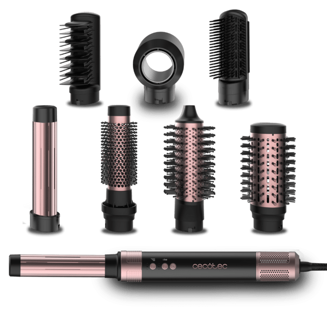 Cecotec Bamba CeramicCare AirGlam Black Moldeador multifunción 8 en 1 con tecnología Coanda que moldea riza peina seca y elimina el efecto frizz. Con 3 velocidades 3 temperaturas y control inteligente del calor. Motor digital