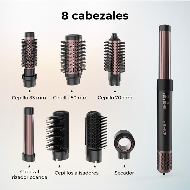 Cecotec Bamba CeramicCare AirGlam Cepillo De Aire Moldeador De Pelo Secador Alisador Y Rizador Multifunción 8 En 1 Con Tecnología Coanda Que Moldea Riza Peina Seca Y Elimina El Efecto Frizz. Con 3 Velocidades 3 Temperaturas Y