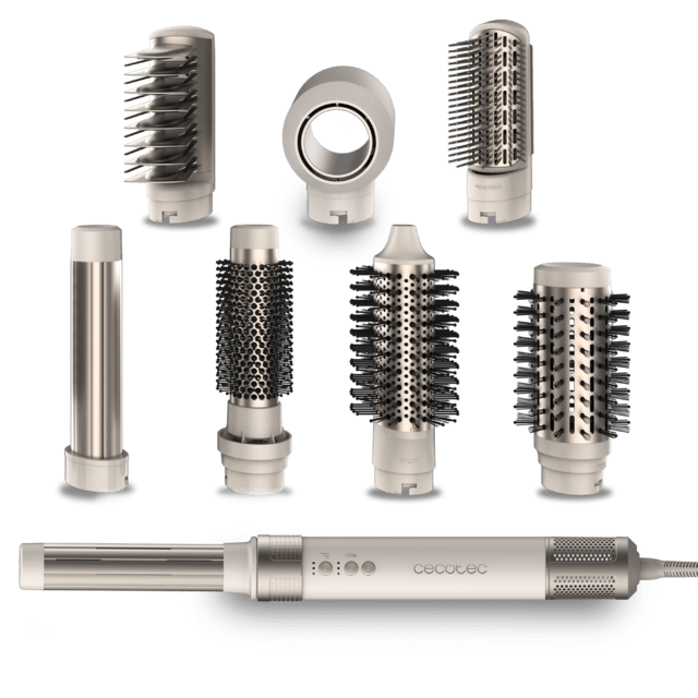 Cecotec Bamba CeramicCare AirGlam Champagne Moldeador multifunción 8 en 1 con tecnología Coanda que moldea riza peina seca y elimina el efecto frizz. Con 3 velocidades 3 temperaturas y control inteligente del calor. Motor digi