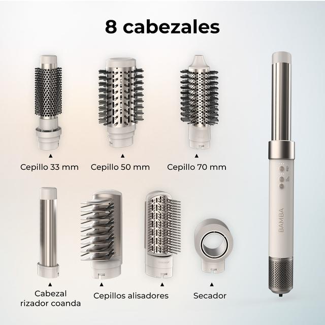 Cecotec Bamba CeramicCare AirGlam W Cepillo De Aire Moldeador De Pelo Secador Alisador Y Rizador Multifunción 8 En 1 Con Tecnología Coanda Que Moldea Riza Peina Seca Y Elimina El Efecto Frizz. Con 3 Velocidades 3 Temperaturas