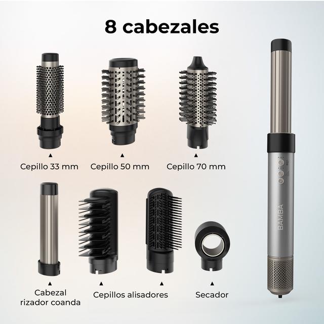 Cecotec Bamba CeramicCare AirGlam Y Cepillo De Aire Moldeador De Pelo Secador Alisador Y Rizador Multifunción 8 En 1 Con Tecnología Coanda Que Moldea Riza Peina Seca Y Elimina El Efecto Frizz. Con 3 Velocidades 3 Temperaturas