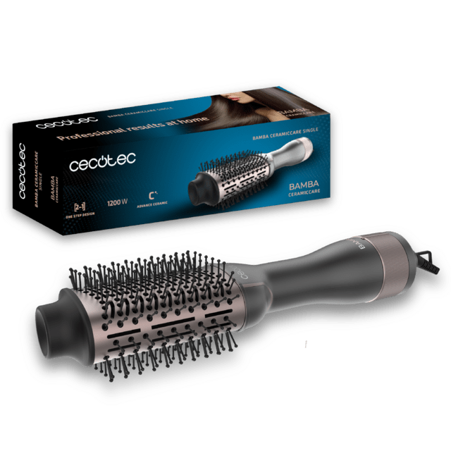 Cecotec Bamba CeramicCare Single Cepillo de aire voluminizador con revestimiento cerámico con potencia de 1200 W 2 velocidades y 3 temperaturas. Cepillo pelo de aire voluminizador