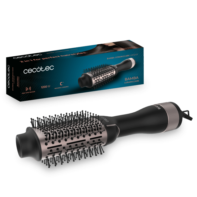 Cecotec Bamba CeramicCare Unique Cepillo de aire voluminizador con revestimiento cerámico potencia de 1200 W 2 velocidades y 3 temperaturas. Cepillo de aire voluminizador