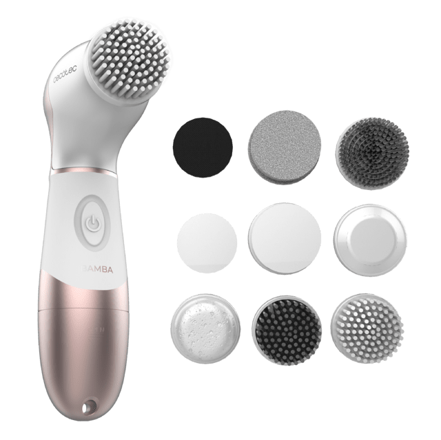 Cecotec Bamba FaceCare TotalClean Cepillo Facial Con 9 Cabezales Para Cara Cuerpo Y Pies Con Giro De 360º Un Diseño Ergonómico Y Con Bolsa De Viaje. Cepillo Facial 