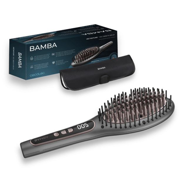 Cecotec Bamba InstantCare 1100 Smooth Brush. Cepillo Alisador Eléctrico Iónico Con Revestimiento De Cerámica Y Extracto De Aguacate Temperatura Hasta 220ºC 9 Ajustes Pantalla Digital Cepillo Alisador Eléctrico