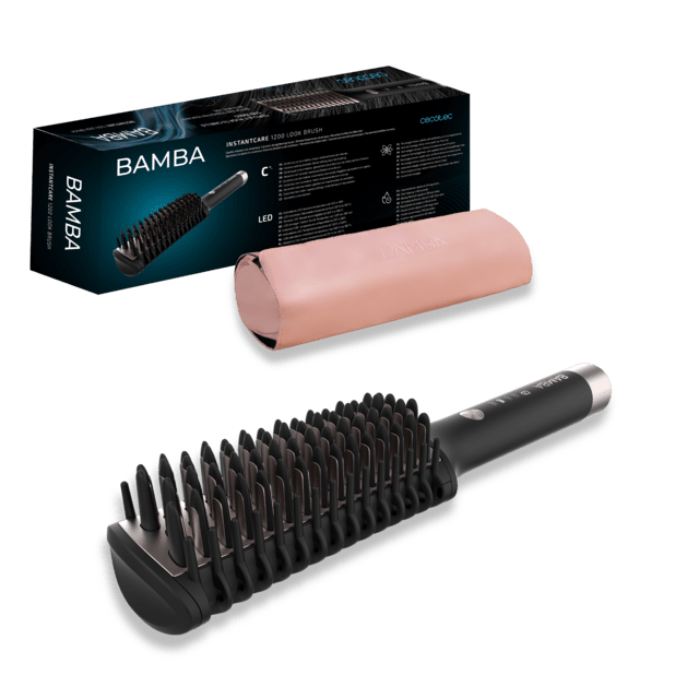 Cecotec Bamba InstantCare 1200 Look Brush. Cepillo Alisador de 56W Revestimiento de Cerámica y Turmalina Control de Temperatura de 120ºC-180ºC Calentamiento en 60" Bolsa de Viaje Cepillo Alisador