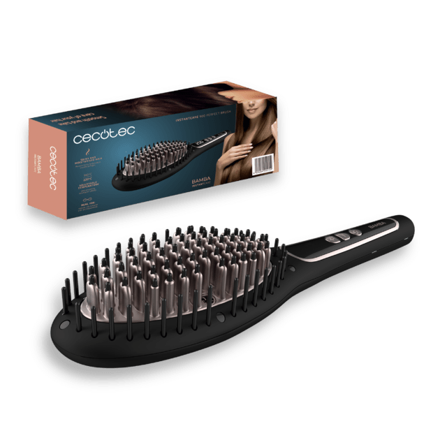 Cecotec Bamba InstantCare 900 PerfectBrush. Cepillo Alisador con Temperatura regulable 140-220ºC Revestimiento de Queratina y aceite de Argán Generador de iones reales Cepillo alisador eléctrico