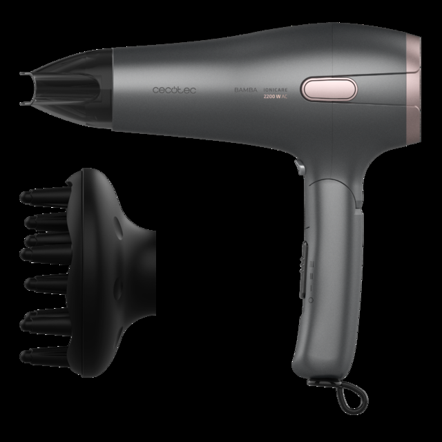 Cecotec Bamba IoniCare 5250 EasyCollect Pro. Secador de Pelo Iónico de 2100 W Función recogecables automático Plegable Ion Real Boquilla concentradora y Difusor 2 Velocidades Negro Secador de pelo