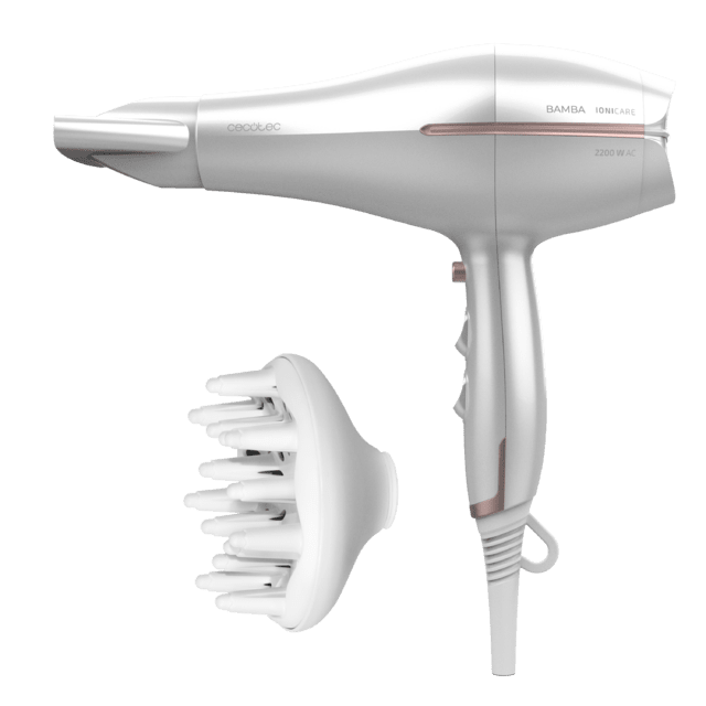 Cecotec Bamba IoniCare 5300 Maxi Aura. Secador de pelo Iónico de 220W Ion real Gran caudal de aire Función aire frío 2 Velocidades 3 Temperaturas Secador iónico de pelo con difusor