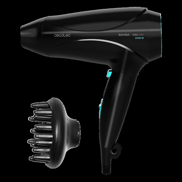 Cecotec Bamba IoniCare 5450 Power&Go Pro Ice Secador de pelo Ionico con 2400 w de potencia con difusor ion real gran caudal y función de aire frío (Azul) Secador de pelo de viaje con difusor