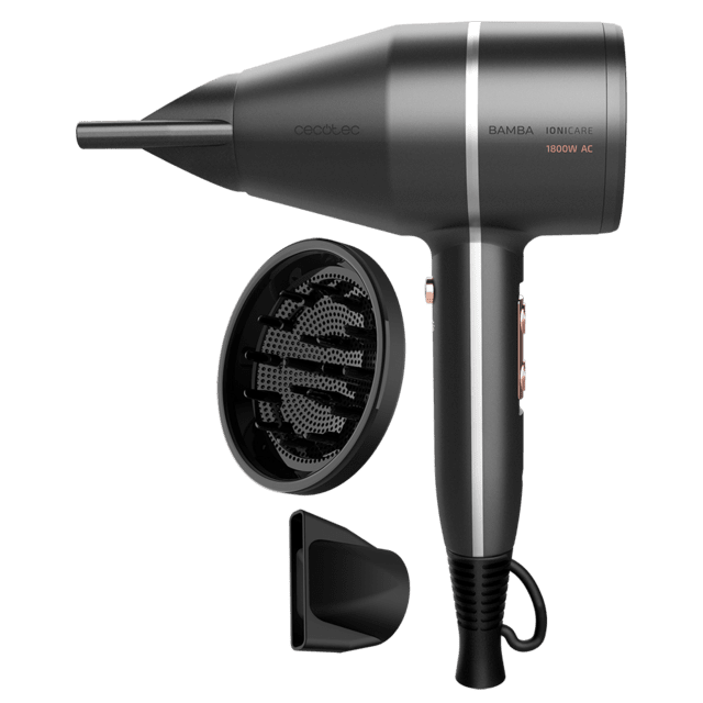 Cecotec Bamba IoniCare 5500 PowerStyle M Secador de pelo Ionico de diseño con motor AC de gran caudal de aire con iones reales sistema Perfect Colour con difusor y accesorios profesionales (Gris) Secador iónico de pelo con dif
