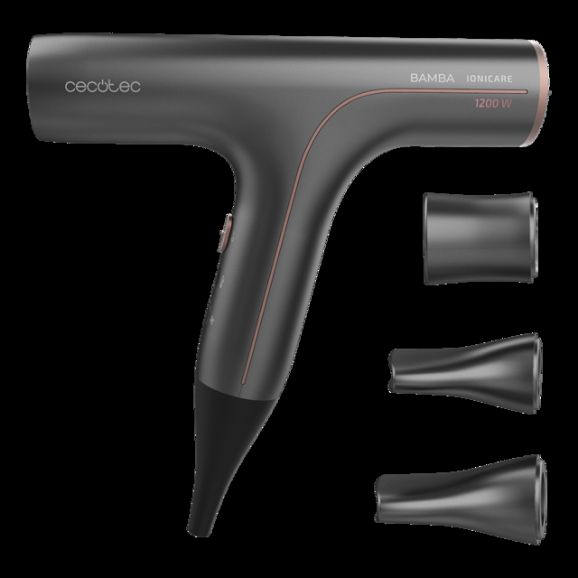 Cecotec Bamba Ionicare 6000 RockStar Soft. Secador de pelo de Bajo consumo 1200W Motor digital con iones reales Extreme Protect Función autolimpieza Silencioso Incluye 3 boquillas Secador de pelo
