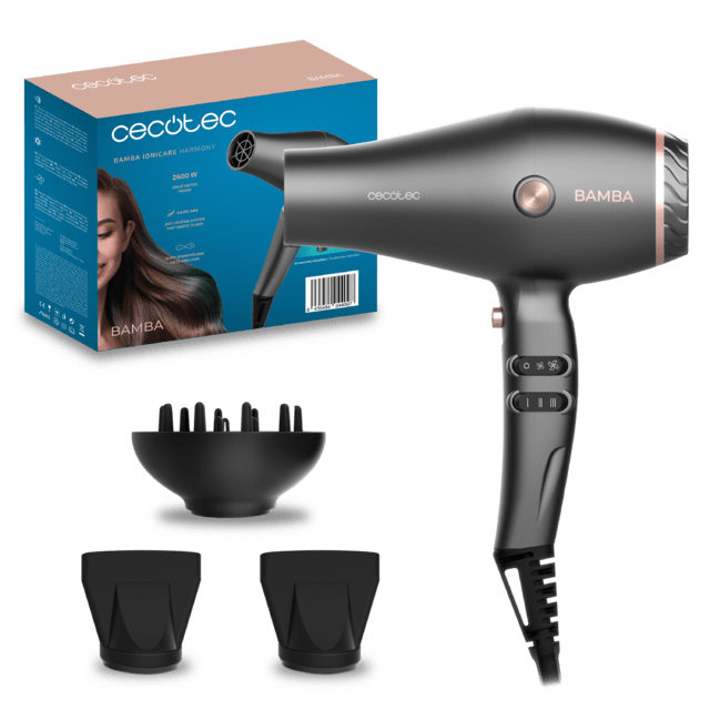 Cecotec Bamba IoniCare Harmony Secador de pelo AC con 2600 W tecnología de iones 2 boquillas y un difusor Secador de pelo 