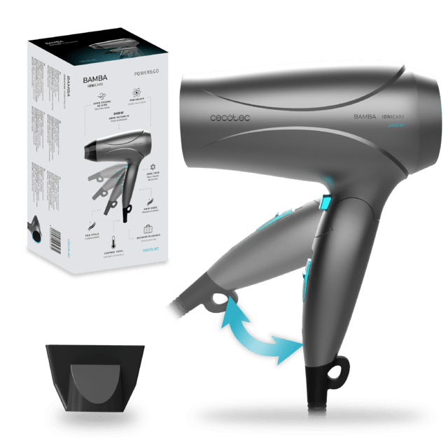 Cecotec Bamba IoniCare Power&Go Secador compacto de pelo de 2400 W de potencia con función ionizadora y gran caudal. Secador de pelo